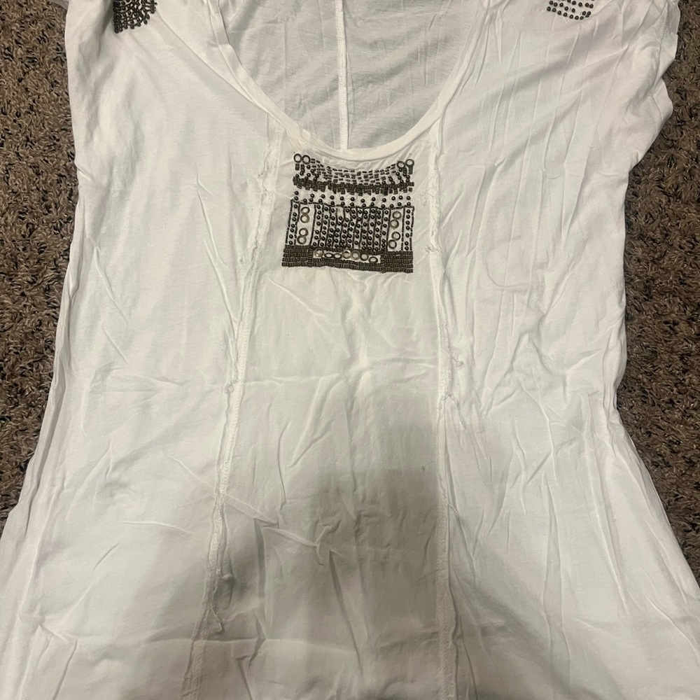 Calvin Klein Jeans White Blouse with Brown Embroidery